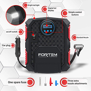 FORTEM-Digital-Tire-Inflator-for-Car-Auto-Pump-Shut-Off-Feature,-Portable-Air-Compressor,-Carrying-Case